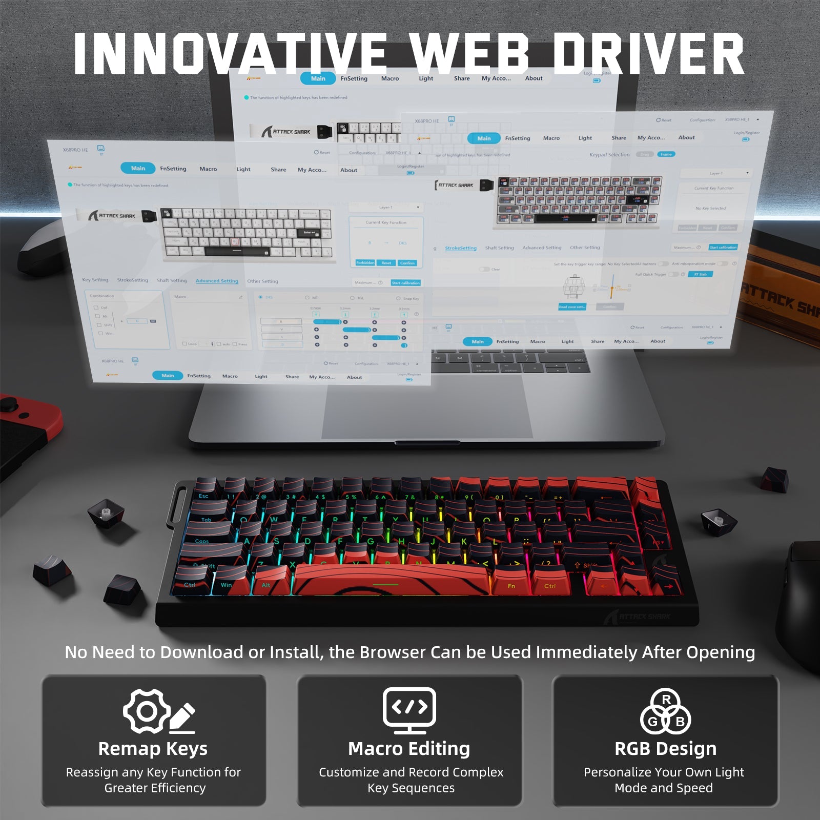 ATTACK SHARK X68PRO HE Wireless Rapid Trigger Keyboard Magnetic Switch