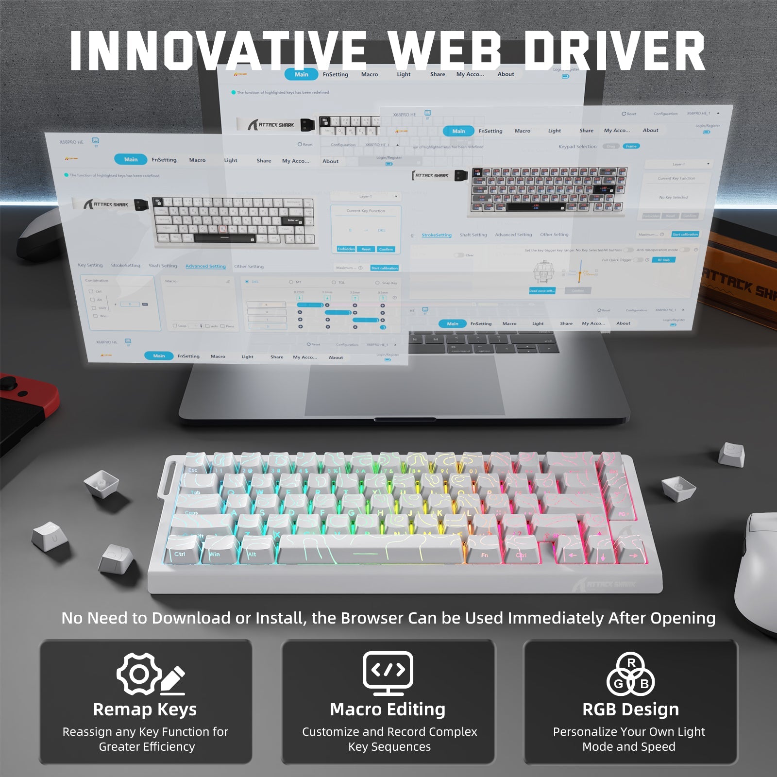 ATTACK SHARK X68PRO HE Wireless Rapid Trigger Keyboard Magnetic Switch