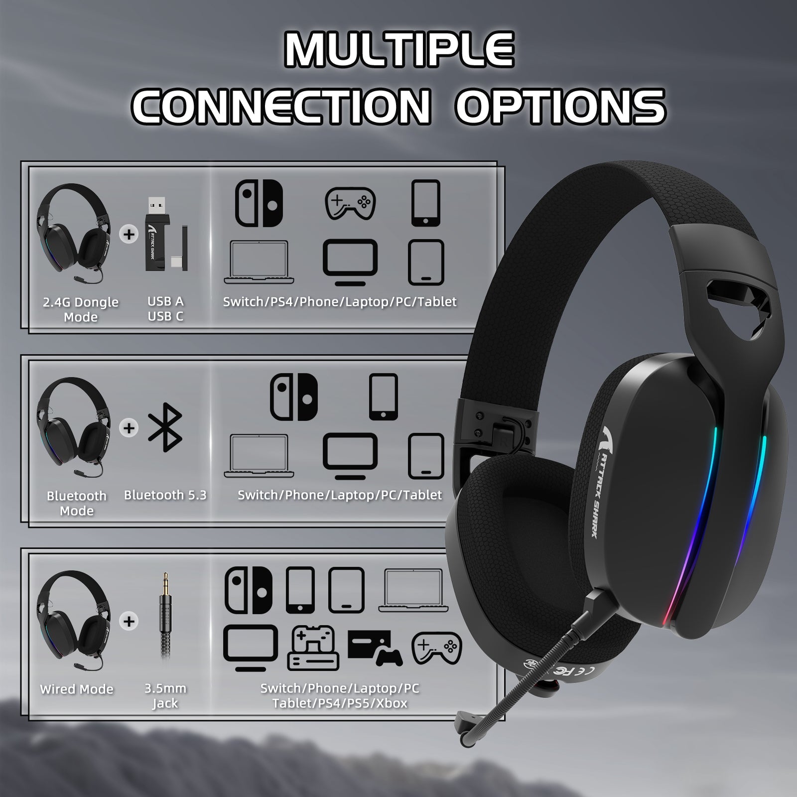 ATTACK SHARK L90 Foldable RGB Ultra-Light Tri-Mode Gaming Headset